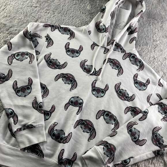 Lilo and Stitch Sweatshirt Womens Medium White Gray Hoodie All Over Print Disney - Picture 1 of 7
